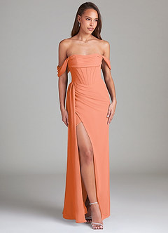 Azazie Amyra Bridesmaid Dresses Sunset Sheath Off the Shoulder Chiffon Convertible Dress image3