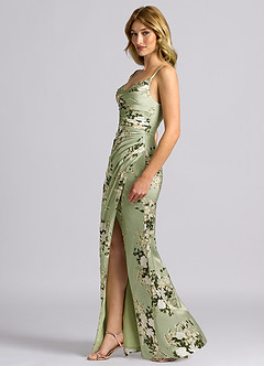 Azazie Deandra Jurken voor bruidsmeisjes Jurk van Stretch Satijn met Zeemeermin Geplooid Bloemenranken image5