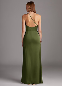 Azazie Mika Jurken voor bruidsmeisjes Jurk van Stretch Satijn met Kolom One-Shoulder Olijf image2