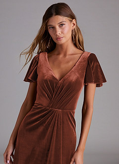 Azazie Soren Bridesmaid Dresses Terracotta A-Line Velvet Dress image5