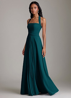 Azazie Clarisa Vestidos de damas de honor Vestido de Pino de Gasa de Corte en A con Plisado image6