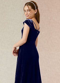 Azazie Gabi Junior Dark Navy A-Line Velvet Dress image13