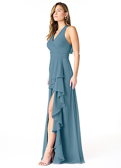 Azazie Aviv Brautjungfernkleider A-Linie Plissee Chiffon Kleid Bermudablau image3