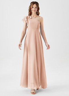 Azazie Arabella Junior Vestido de Rosa Inglesa de Gasa de Corte en A con Volante image5