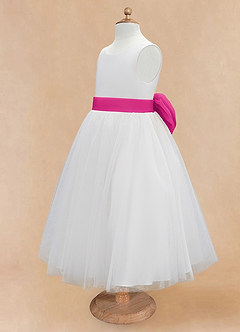 Azazie Kavi vestidos de niña de las flores Vestido de Marfil Fucsia de Satin Mate de Corte En A con Lazo image9