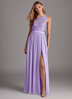 Azazie Elly Brautjungfernkleider A-Linie Rundhalsausschnitt mit Spitze Chiffon Kleid Flieder image3