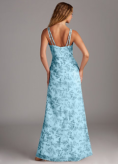 Azazie Leo Bridesmaid Dresses Blue Fern Floral Mermaid V-Neck Pleated Chiffon Dress image2