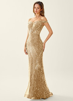 Sabine Champagne Beading Corset Lace Up Back Mermaid Prom Dress image3