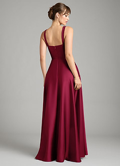 Azazie Shaude Bridesmaid Dresses Burgundy A-Line Pleated Stretch Satin Dress image2