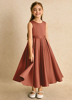 Azazie Junebuj vestidos de niña de las flores Vestido de Castaño de Satin Mate de Princesa con Plisado image2
