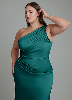 Azazie Akilah Brudtärnklänningar Klänning av Sjöjungfru i Stretch Satin One-shoulder Påfågelblå image13