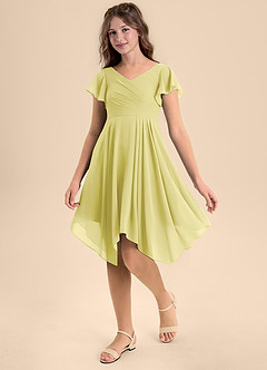 Azazie Janeaurelia Junior Lemon Sorbet A-Line Pleated Chiffon Dress image3