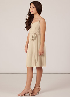 Azazie Doll Junior Champagne A-Line Bow Chiffon Dress image3