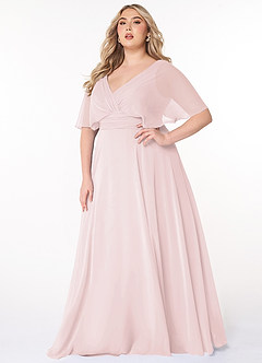 Azazie Pamela Bridesmaid Dresses Blushing Pink A-Line V-Neck Pleated Chiffon Dress image6