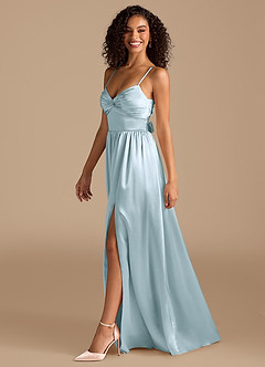Azazie Zeya Bridesmaid Dresses Sky Blue A-Line Pleated Metallic Satin Dress image5