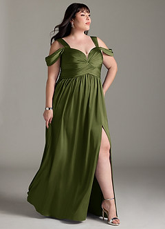 Azazie Lianne Bridesmaid Dresses Olive A-Line Off the Shoulder Stretch Satin Dress image12