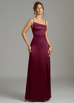 Azazie Clarke Robes de demoiselle d'honneur Robe Trapèze en Satin extensible Fente Latérale Mûre image6