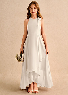 Azazie Boop Girls Formal Flower Girl Dresses White Alabaster A-Line Bow Chiffon Dress image1