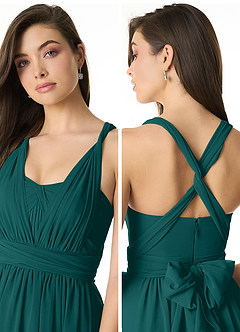 Azazie Olani Brautjungfernkleider Wandelbar A-Linie Schulterfrei Chiffon Kleid Pfau image5