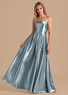 Azazie Lucienne Bridesmaid Dresses Dusty Blue A-Line Pleated Metallic Satin Dress image1