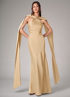 Azazie Kinsley Bridesmaid Dresses Gold Mermaid Side Slit Stretch Satin Dress image1