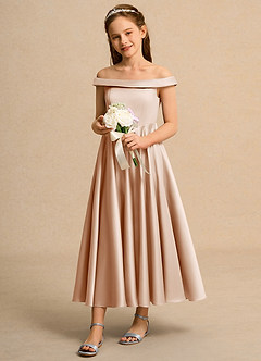 Azazie Teeny Junior Formal vestidos de niña de las flores Vestido de Rosa Inglesa de Satin Mate de Corte En A con Plisado image1