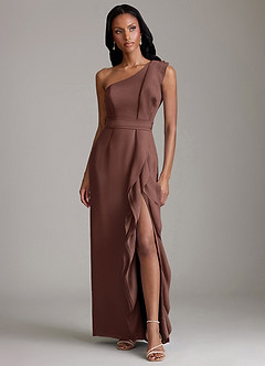 Azazie Venita 신부 들러리 드레스 쉬스 셔링 쉬폰 바닥 길이 드레스 image1