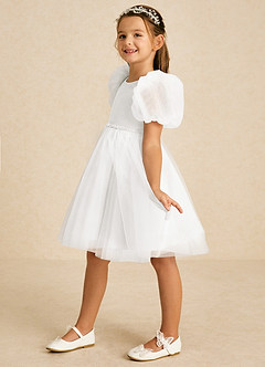 Azazie Blondie Flower Girl Dresses Ivory A-Line with Sleeves Tulle Dress image1