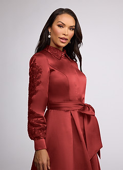Azazie Ruth Mother of the Bride Dresses Rust A-Line Lace Matte Satin Dress image3