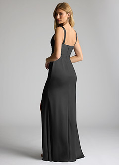 Azazie Elida Bridesmaid Dresses Black Sheath Pleated Stretch Satin Dress image2