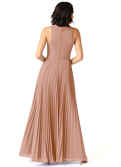 Azazie Lindie Bridesmaid Dresses Champagne Rose A-Line Scoop Pleated Chiffon Dress image2