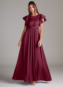 Azazie Daphne Bescheidene Brautjungfernkleider A-Linie Gestreift Stretch-Satin Bodenlänge Kleid image1