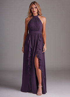 Azazie Avary Bridesmaid Dresses Plum A-Line Pleated Chiffon Dress image1