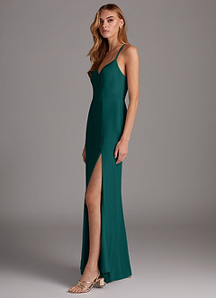 Azazie Manila Bridesmaid Dresses Peacock Sheath V-Neck Chiffon Dress image4