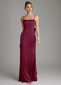 Azazie Zherra Bridesmaid Dresses Mulberry Mermaid Bow Stretch Satin Dress image4