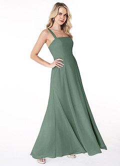 Azazie Jay Robes de demoiselle d'honneur Robe Trapèze en Mousseline de soie Encolure carrée Fente latérale Eucalyptus image3