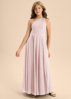 Azazie Charlize Junior Blushing Pink A-Line Pleated Chiffon Dress image3