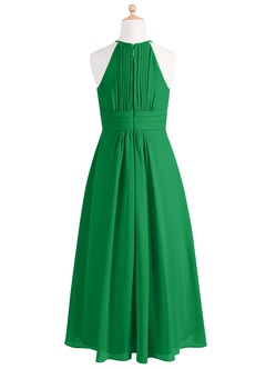 Azazie Bonnie Junior Emerald A-Line Pleated Chiffon Dress image8
