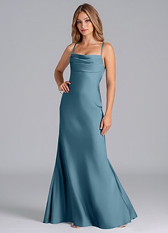 Azazie Seema Brautjungfernkleider Meerjungfrau-Linie Korsett Stretch-Satin Kleid Bermudablau image5
