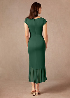 Azazie Renetta Mother of the Bride Dresses Dark Green Sheath V-Neck Pleated Mesh Dress image3