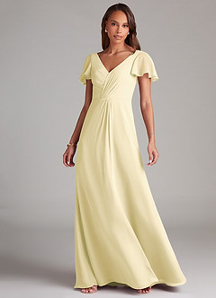 Azazie Soren Bridesmaid Dresses Lemon Sorbet A-Line Ruched Chiffon Dress image3