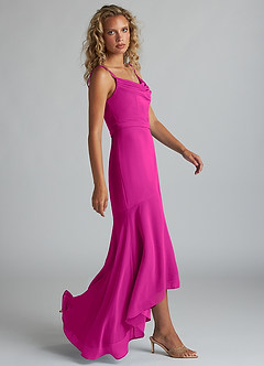 Azazie Summer Bridesmaid Dresses Fuchsia Mermaid Scoop Cowl Chiffon Dress image3
