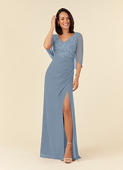 Azazie Laina Dusty Blue Mermaid Lace Chiffon Dress | Azazie