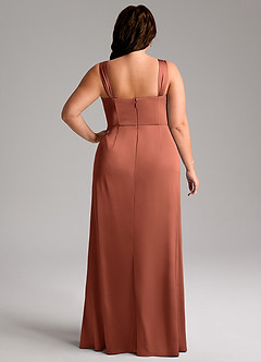 Azazie Denice Bridesmaid Dresses Clay Sheath Pleated Stretch Satin Dress image11