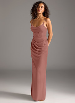 Azazie Mai Robes de demoiselle d'honneur Robe Fourreau en Maille Plissée Rose De Cèdre image1