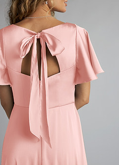 Azazie Kimber Bridesmaid Dresses Powder Pink A-Line Ruched Stretch Satin Dress image11