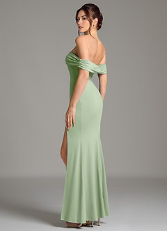 Azazie Evangelia Robes de demoiselle d'honneur Robe Sirène en Jersey extensible de qualité supérieure Épaules dénudées Vert Sauge image6