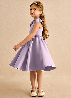 Azazie Acorn Flower Girl Dresses Frosted Lilac A-Line Pleated Matte Satin Dress image4