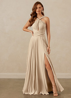 Christian Siriano Bridal for Azazie 1009 Bridesmaid Dresses Champagne A-Line Pleated Chiffon Dress image2