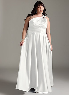Azazie Charlize Bridesmaid Dresses White A-Line One Shoulder Stretch Satin Dress image3